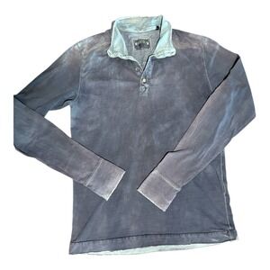 Jeremiah Pullover Shirt Men's Size Medium Long Sleeve 1/4 Button Distressed Blue